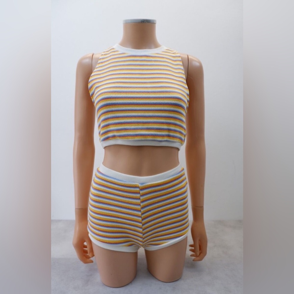 Zara Womens Knit Striped 2 Piece Set Size Small Top And Medium Shorts